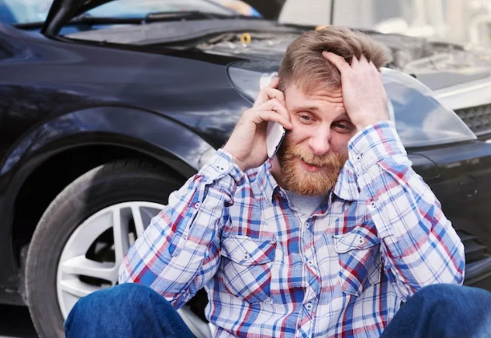 man leaning on car